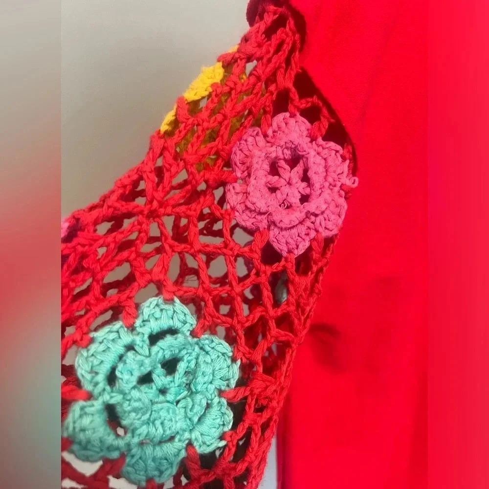 Umgee Red Crochet Sleeve‎ Top Oversized Small - Picture 4 of 4